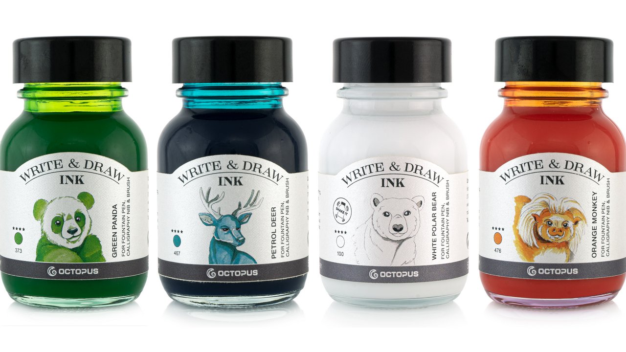 Octopus Write and Draw Inks, waterproof fountain pen ink Octopus Fluids